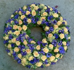 Zeige Details für Biedermeierkranz in gelb, blau - TF-31 Bild von Biedermeierkranz in gelb, blau - TF-31